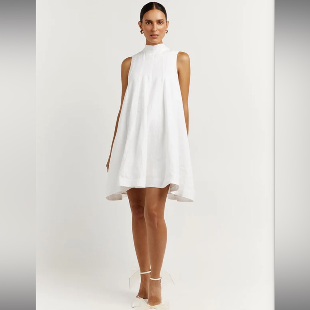 DISSH AISLE WHITE LINEN PANEL MINI DRESS - 8 / WHITE